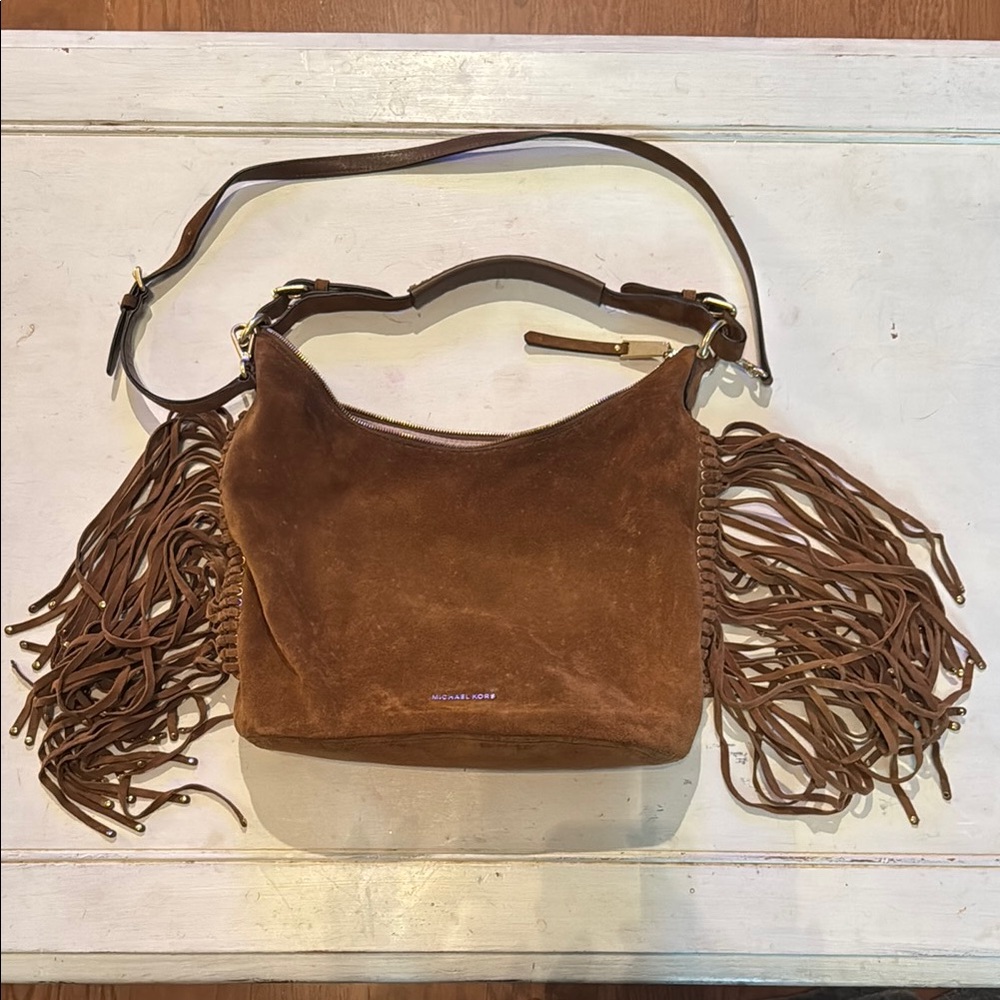 Brown Suede Fringe Shoulder Bag
